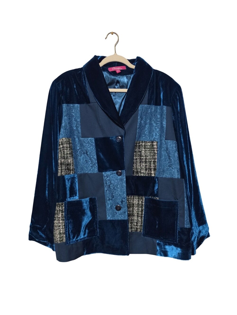 CHANGES BY TOGETHER Velvet Jacket Womens Plus Size 20 Blue Patchwork Lace Boho
